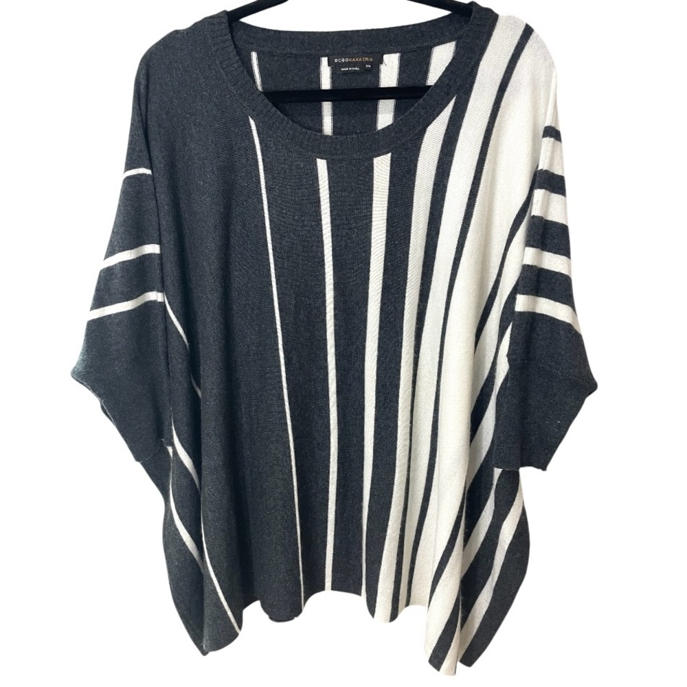 BCBG Maxazria Poncho Sweater Black and White Striped Pullover Cozy SZ S/M EUC